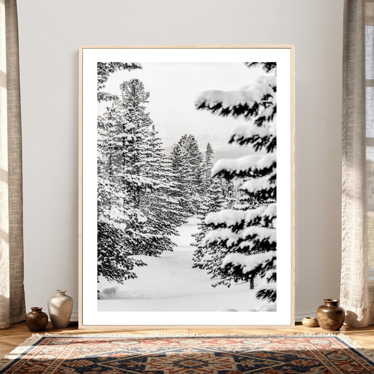 Winter Pine Forest Wall Art Canvas Print, Minimal Winter