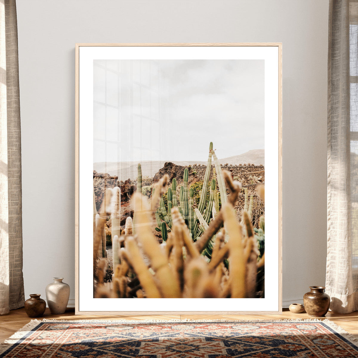 Minimal Desert Cactus Wall Art Canvas Print, Neutral
