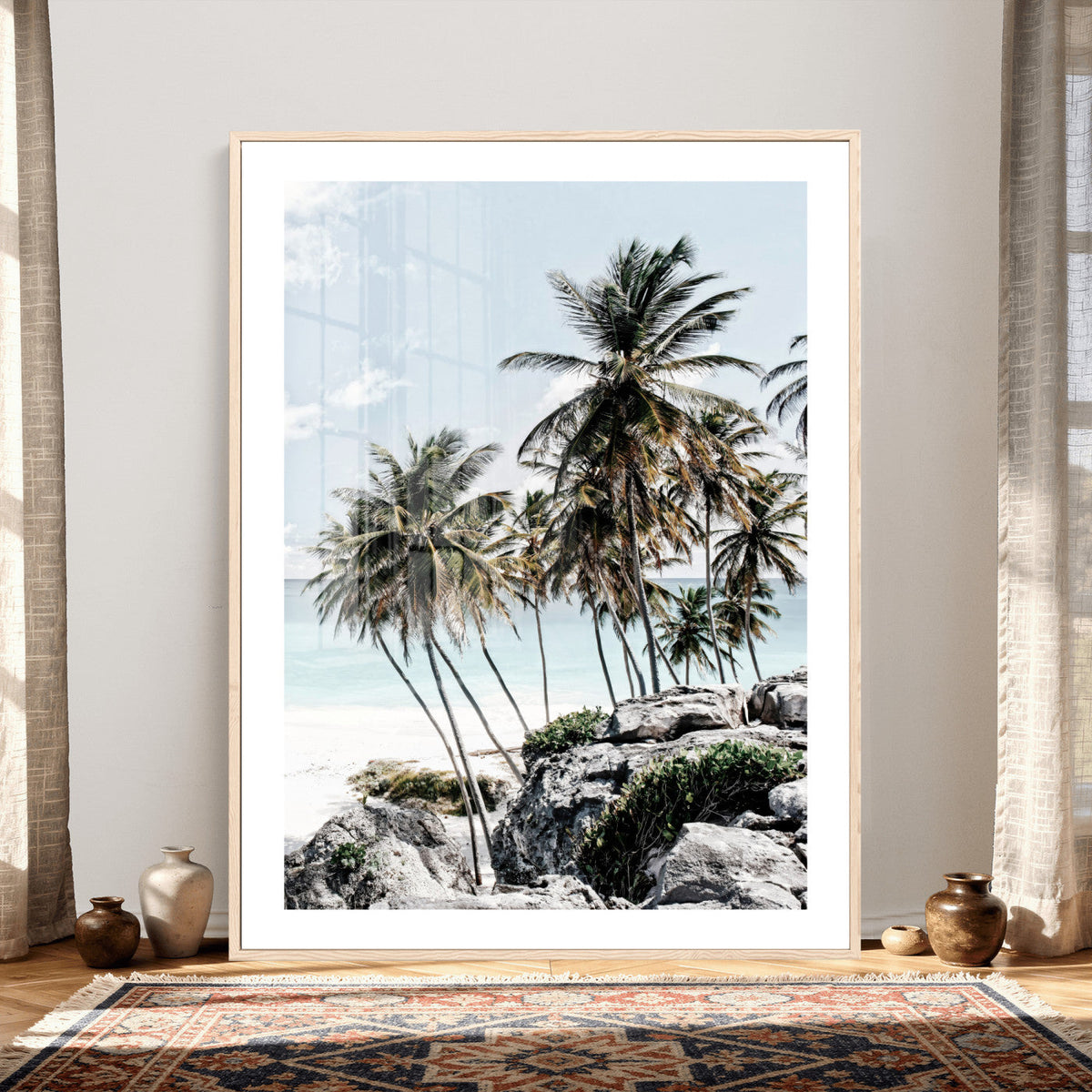 Tropical Trees Beach Wall Art Canvas Print, Coastal Ocean