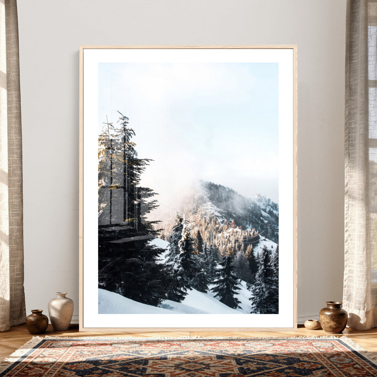 Snowy Mountain Forest Wall Art Canvas Print, Winter Pine