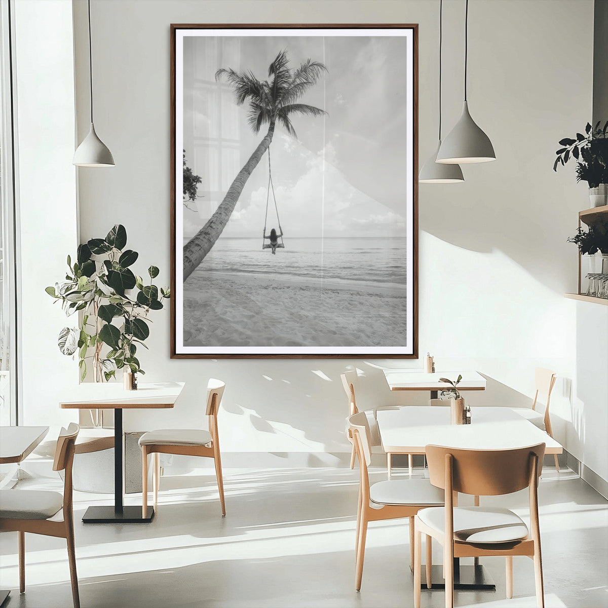 Black White Palm Tree Wall Art Canvas Print – Framed
