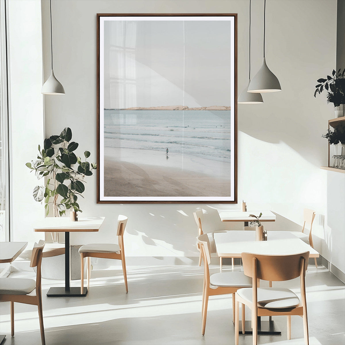 Minimalist Beach Wall Art Canvas Print – Framed Soft Blue