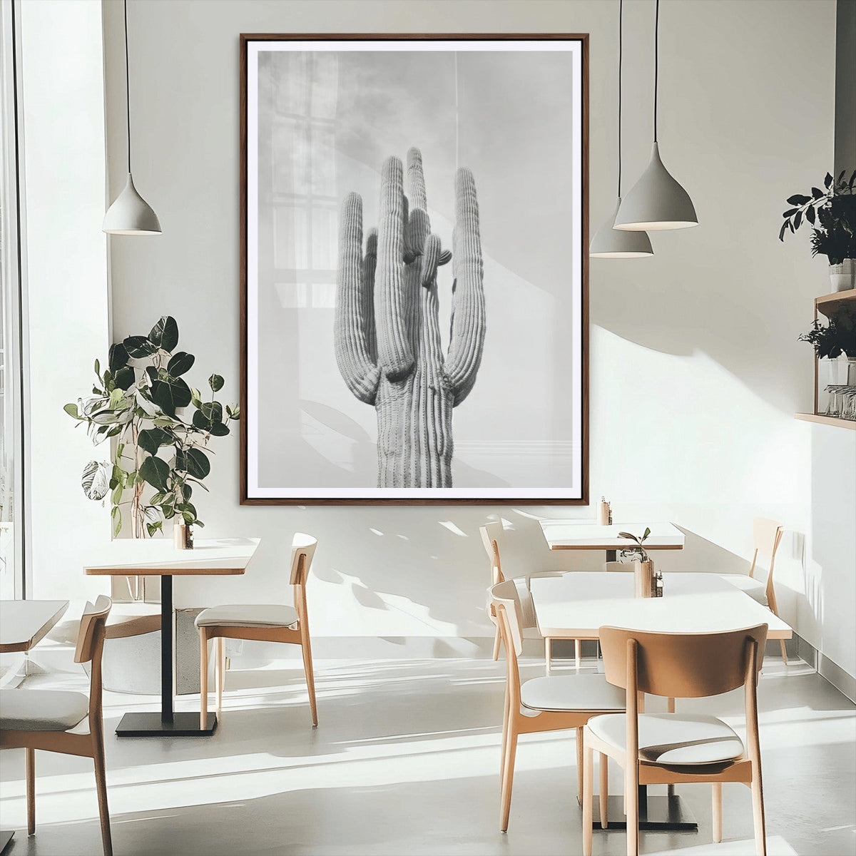 Saguaro Cactus Wall Art – Black and White Desert Canvas