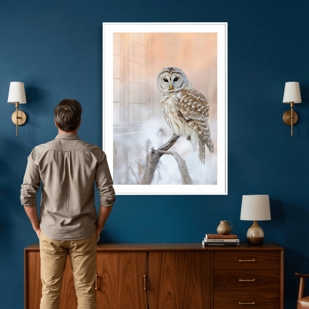 Barred Owl Wall Art Canvas Print – Soft Neutral Wildlife