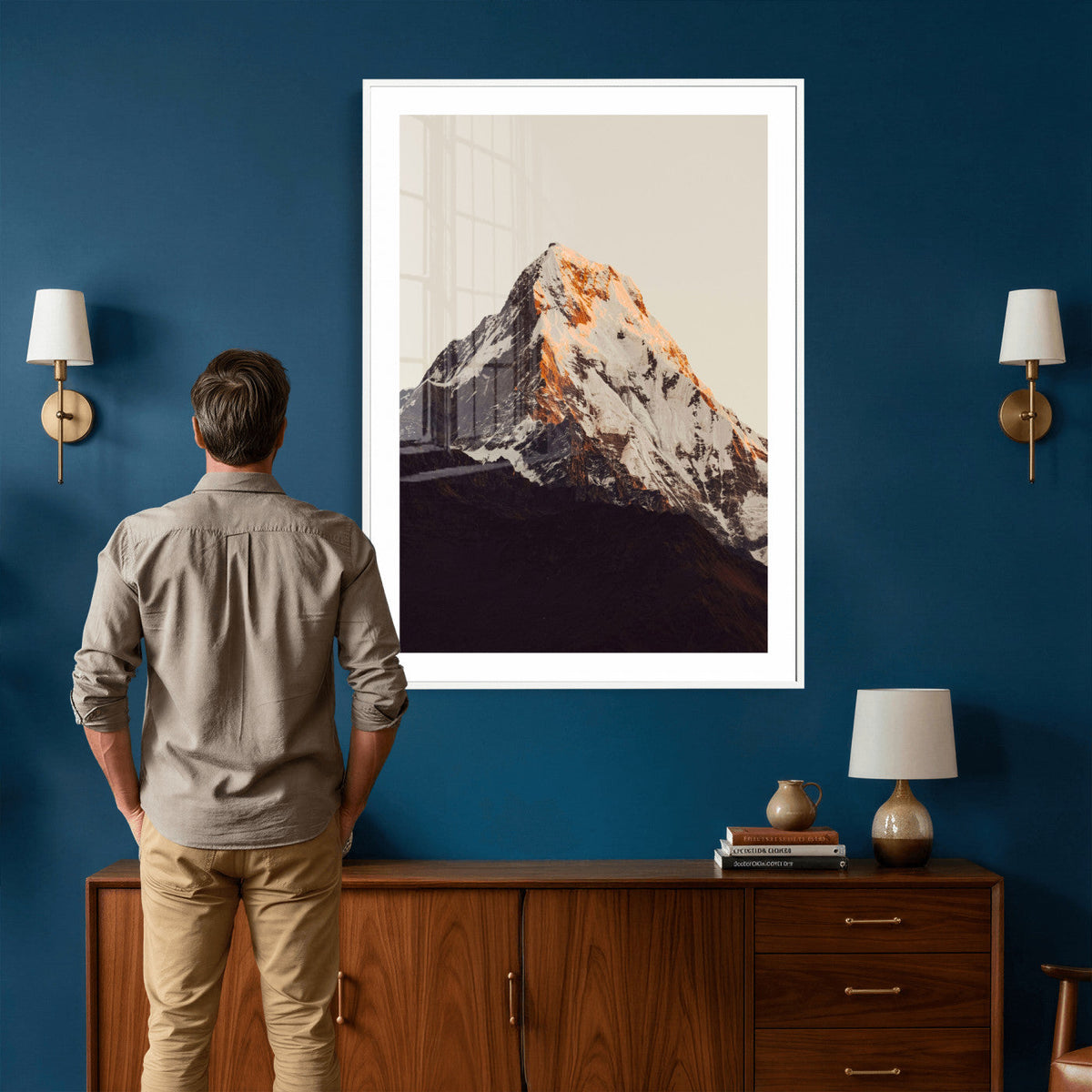 Golden Peak Mountain Wall Art Canvas Print, Minimal Alpine