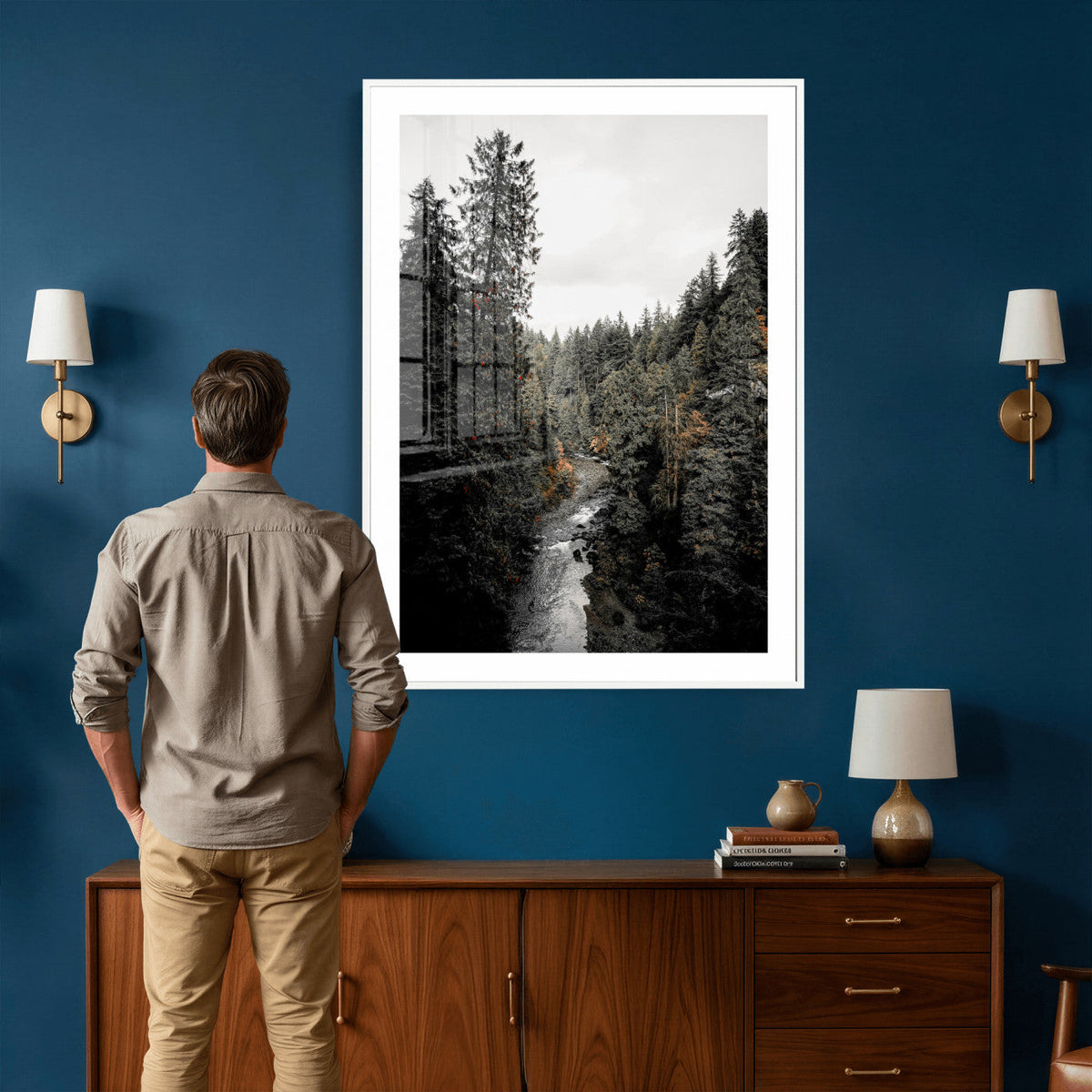Moody Forest River Wall Art Canvas Print – Dark Evergreen