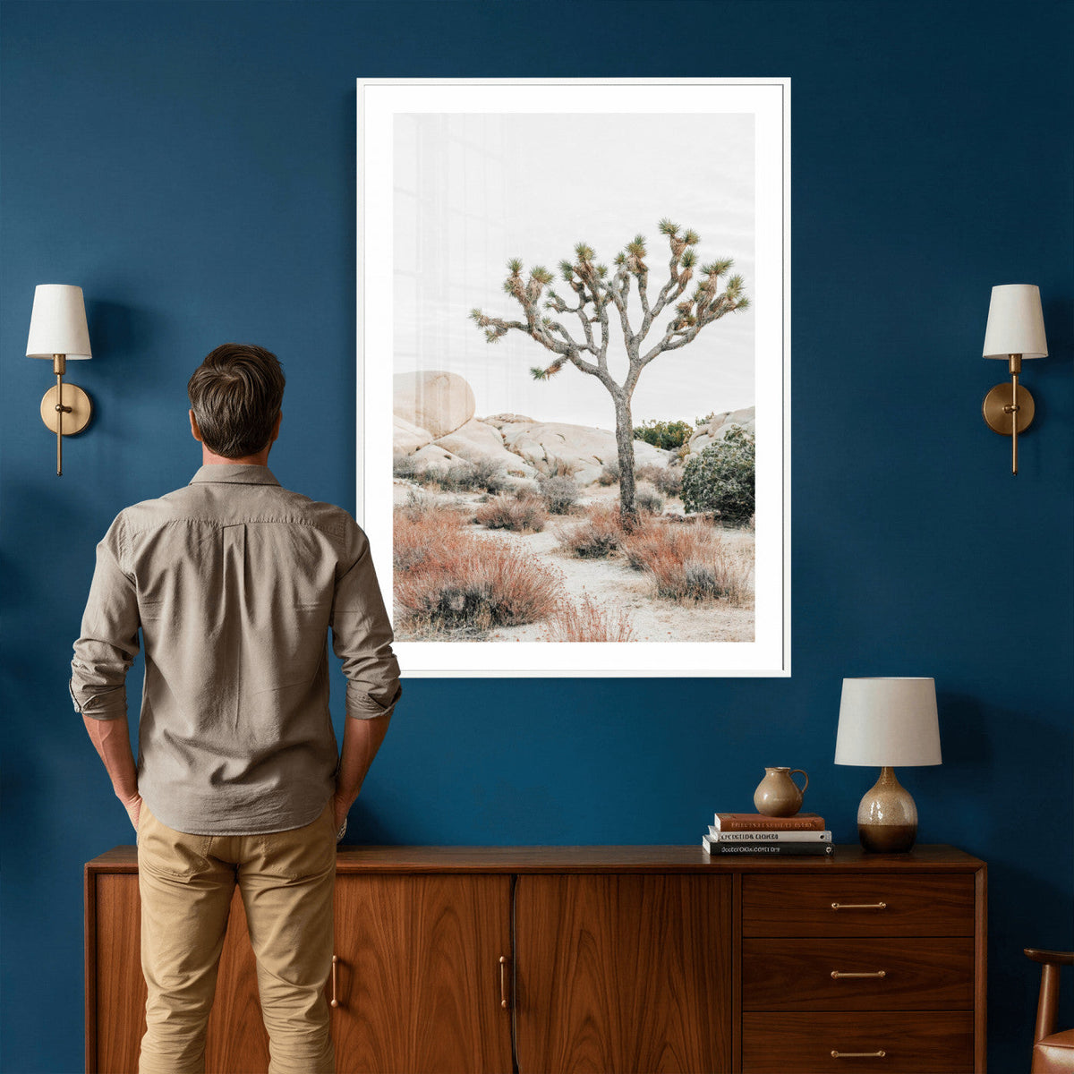 Joshua Tree Desert Wall Art Canvas Print, Minimal Southwest