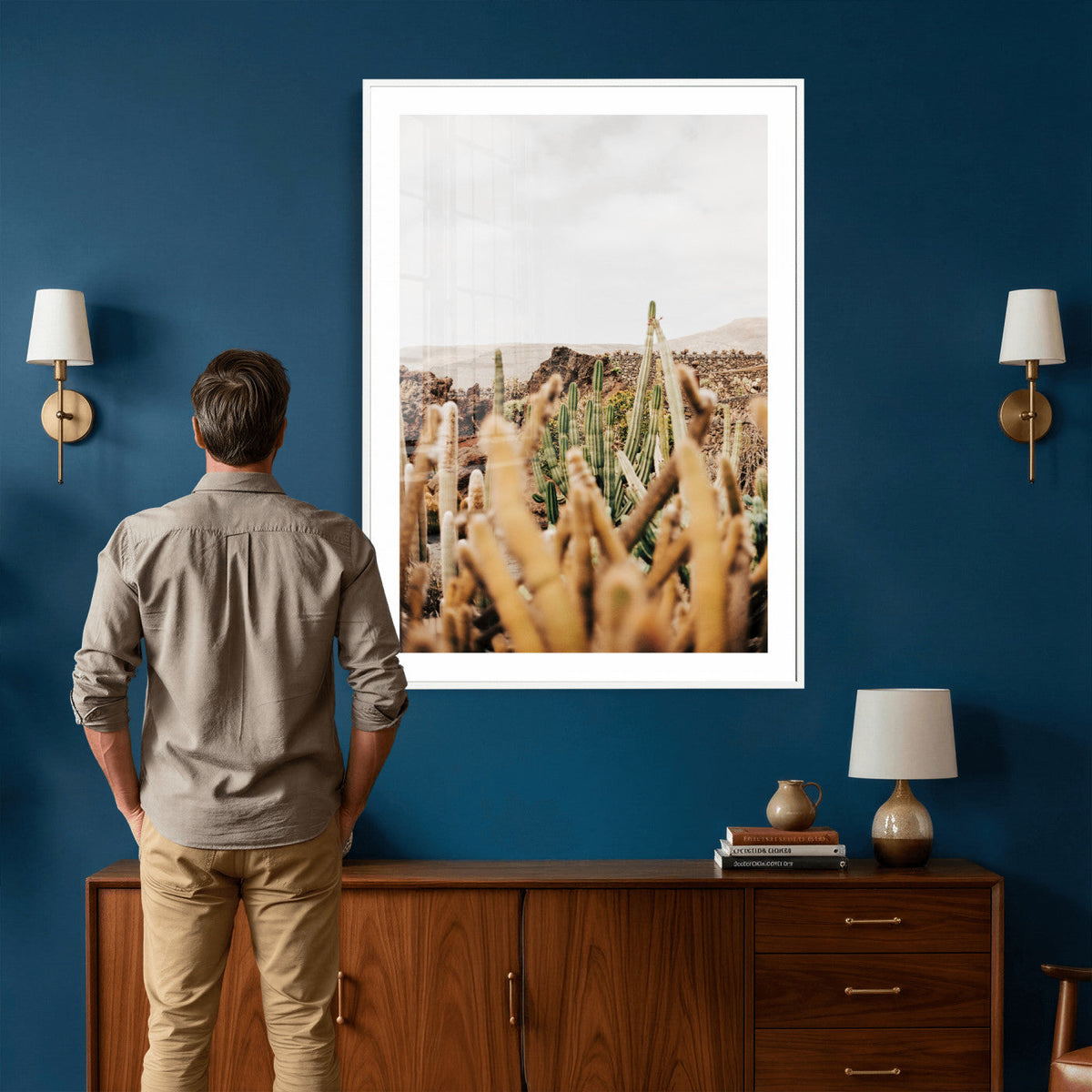 Minimal Desert Cactus Wall Art Canvas Print, Neutral
