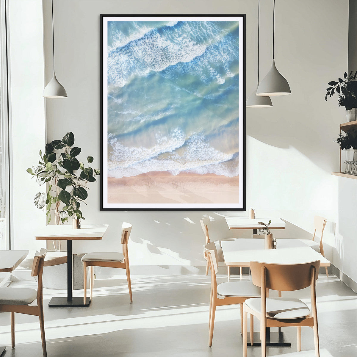 Aerial Ocean View Wall Art Canvas Print – Framed Soft Blue