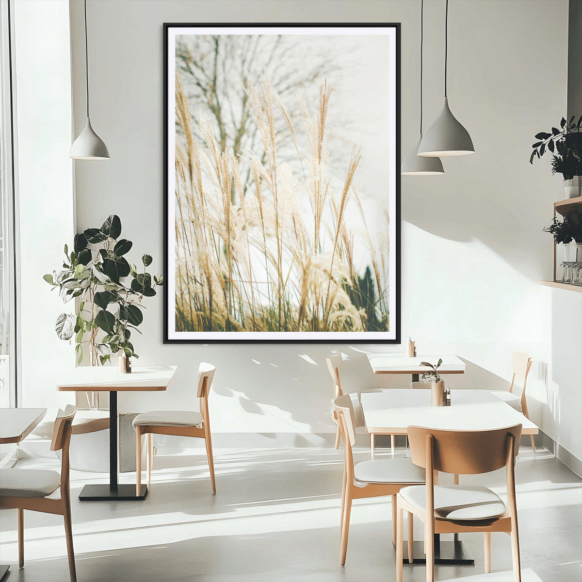 Pampas Grass Wall Art Canvas Print – Framed Neutral Tones
