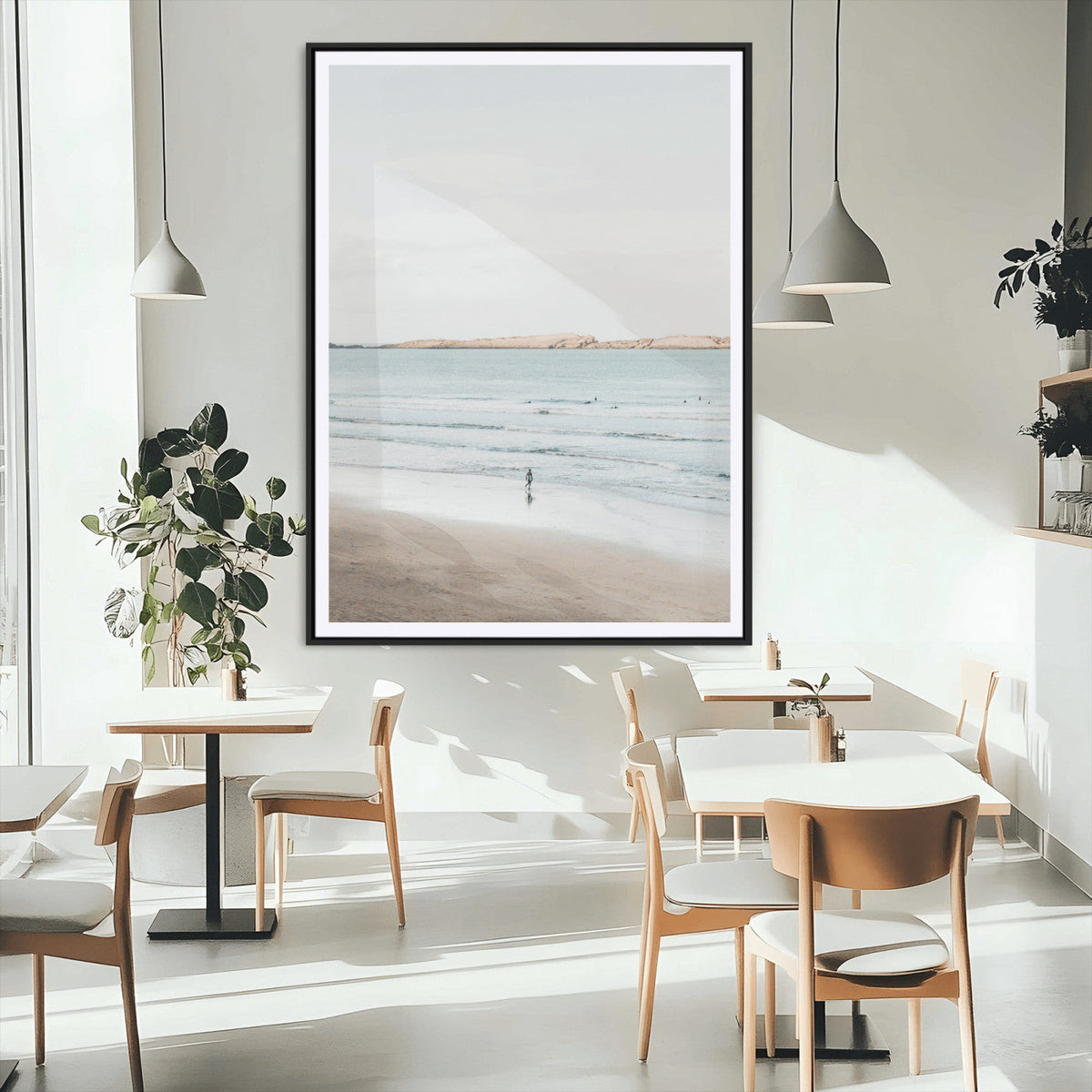 Minimalist Beach Wall Art Canvas Print – Framed Soft Blue