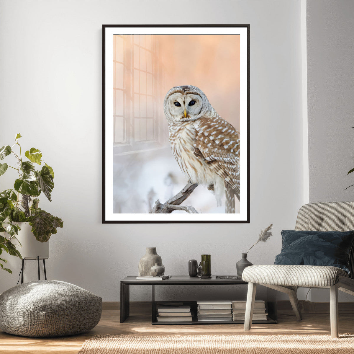 Barred Owl Wall Art Canvas Print – Soft Neutral Wildlife