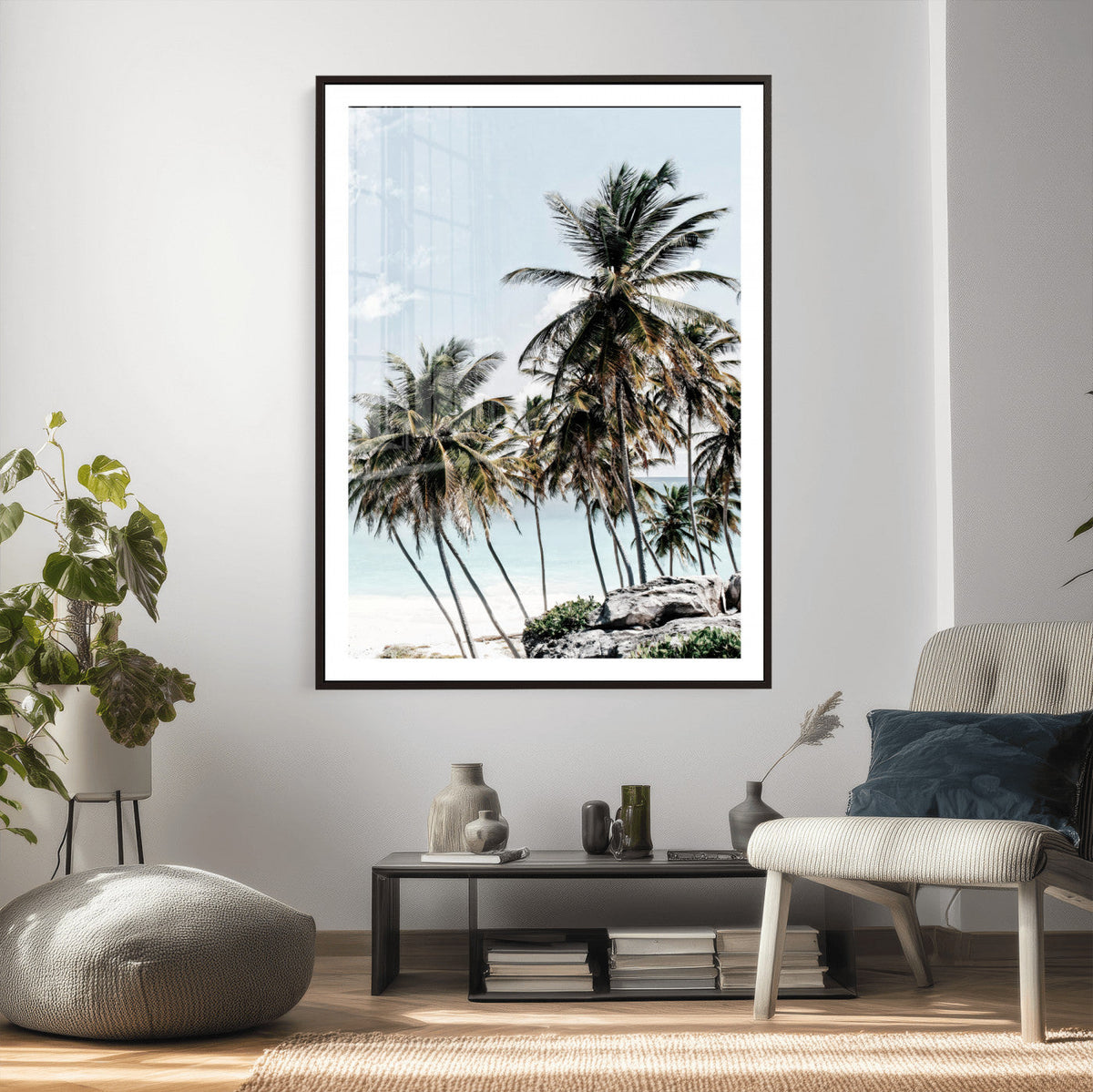 Tropical Trees Beach Wall Art Canvas Print, Coastal Ocean