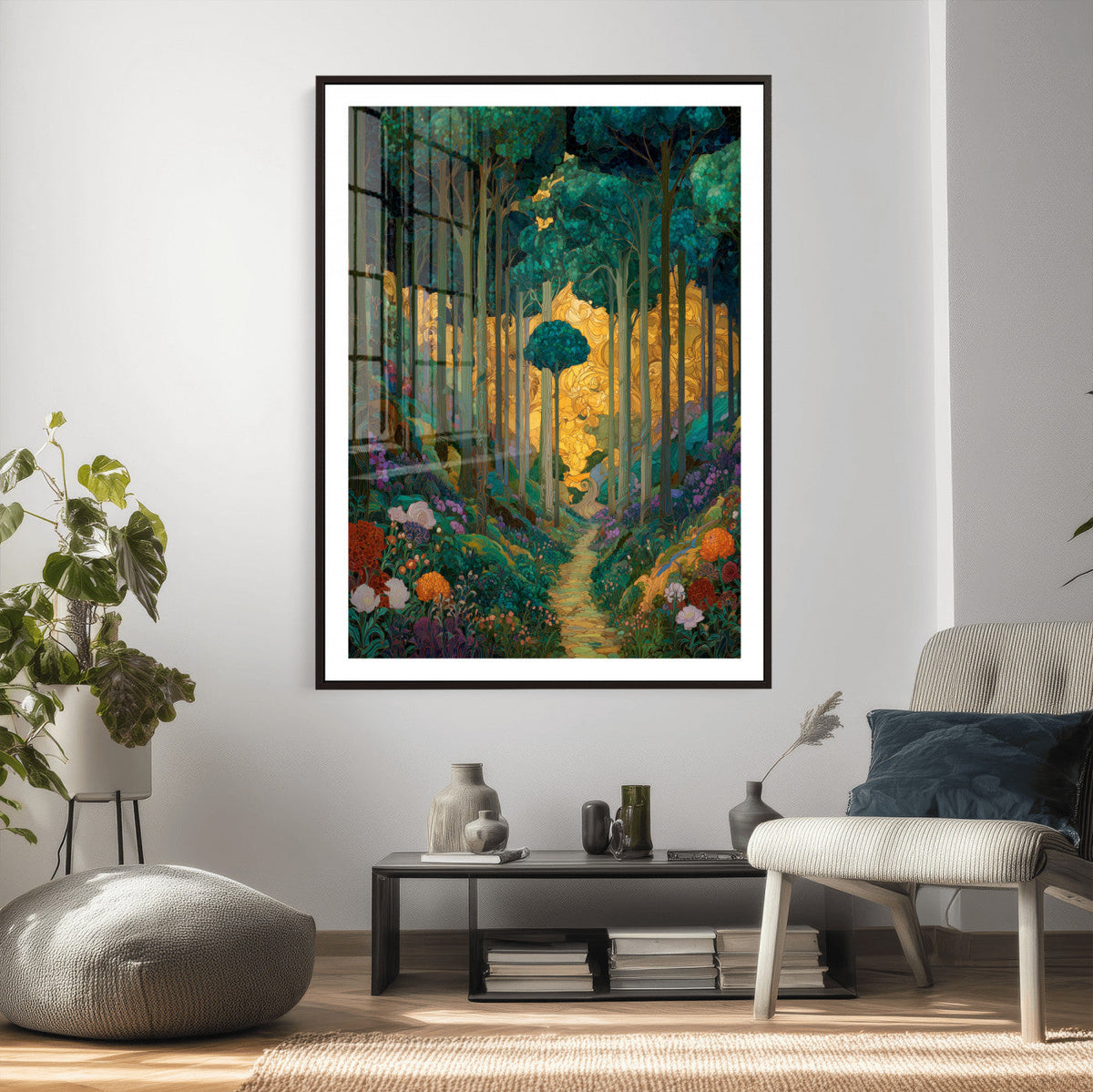 Gustav Klimt Style Forest Canvas Wall Art, Golden Forest