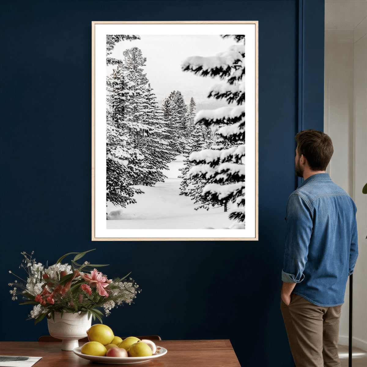 Winter Pine Forest Wall Art Canvas Print, Minimal Winter