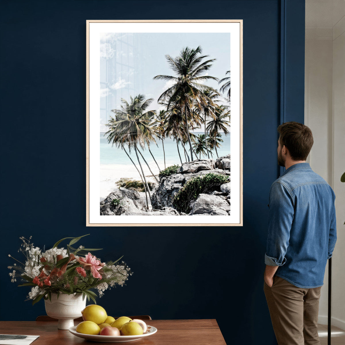 Tropical Trees Beach Wall Art Canvas Print, Coastal Ocean