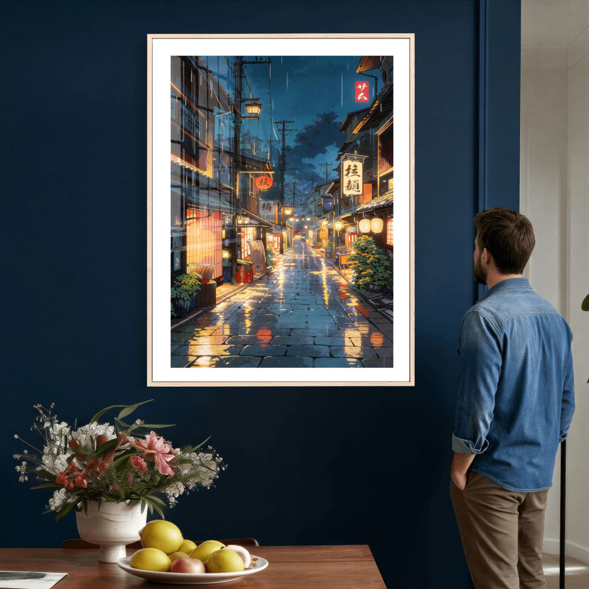 Tokyo Tea House Canvas Wall Art — Japan Rainy Night Street