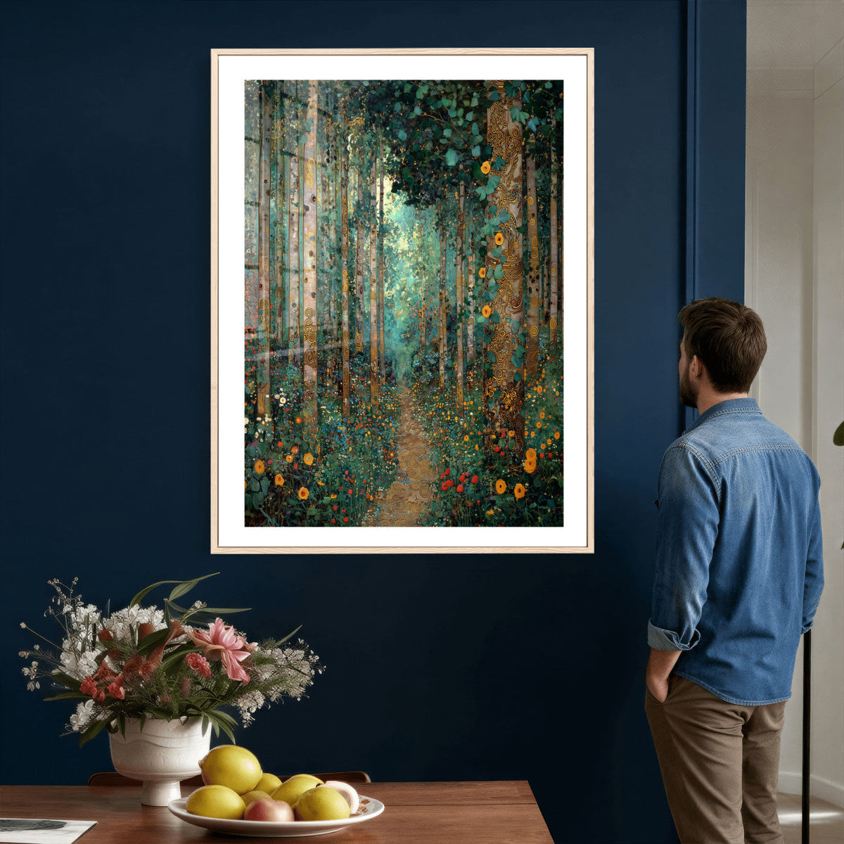 Gustav Klimt Style Forest Canvas Wall Art, Golden Forest