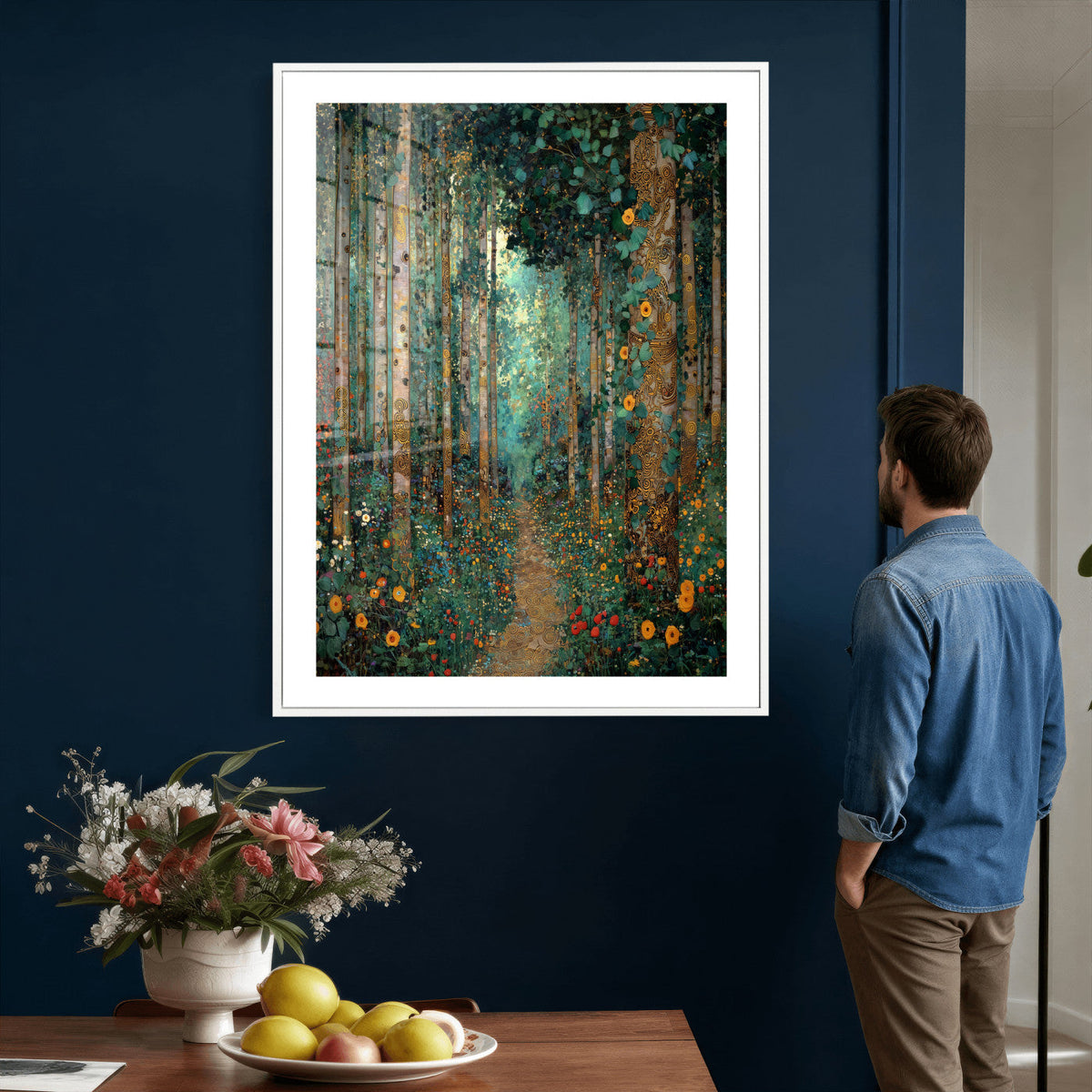 Gustav Klimt Style Forest Canvas Wall Art, Golden Forest