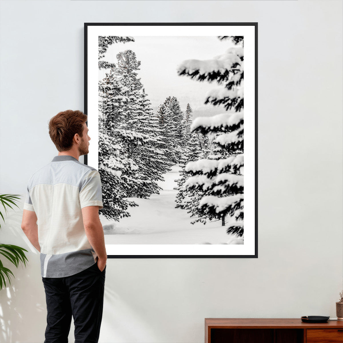Winter Pine Forest Wall Art Canvas Print, Minimal Winter