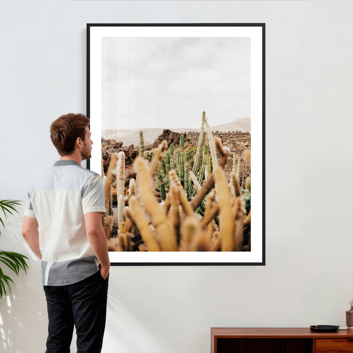 Minimal Desert Cactus Wall Art Canvas Print, Neutral