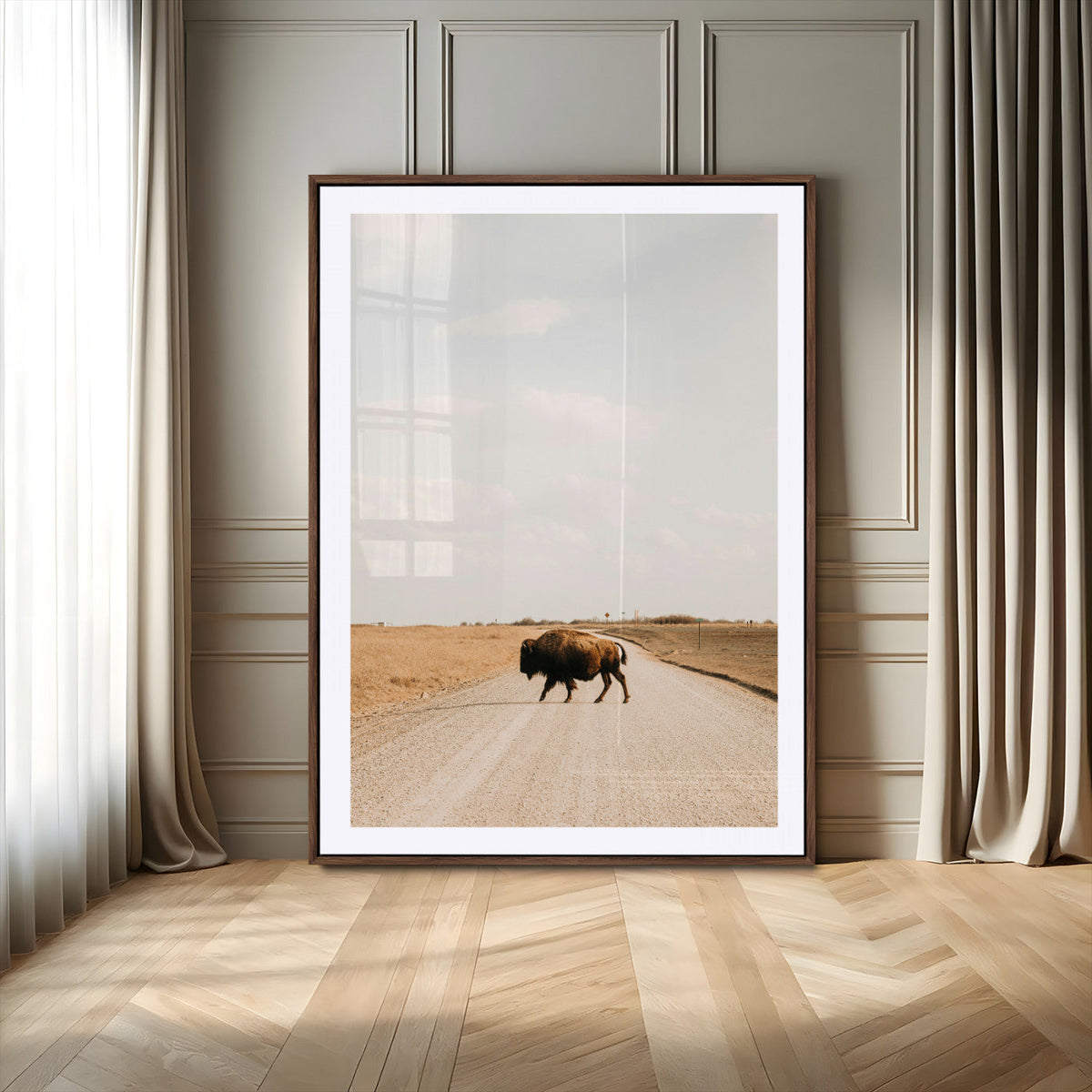 Bison Crossing Wall Art Canvas Print – Framed Western