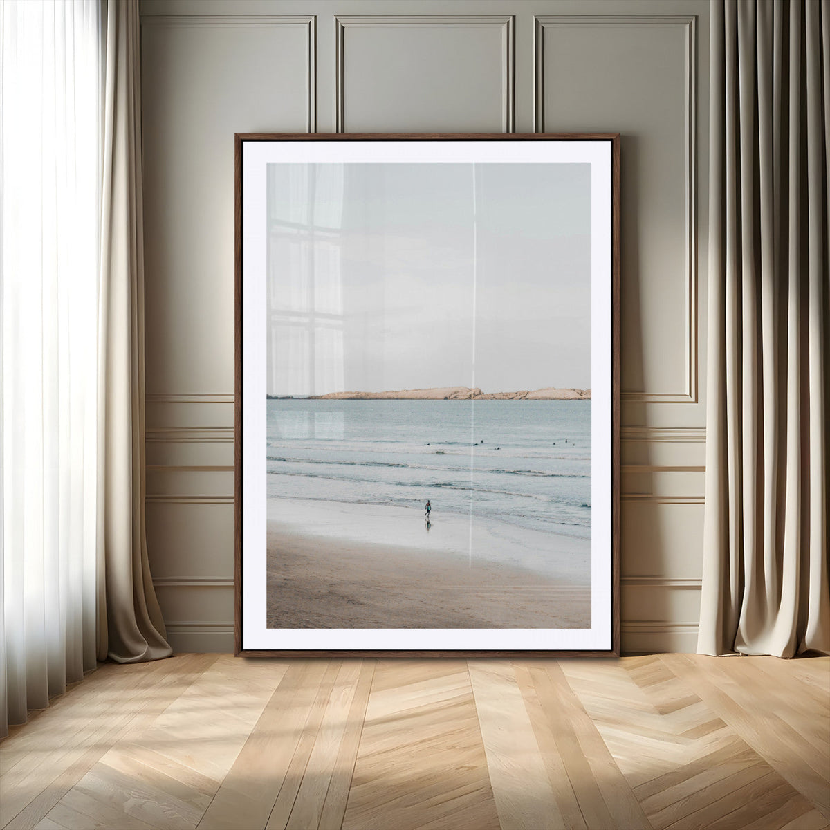 Minimalist Beach Wall Art Canvas Print – Framed Soft Blue