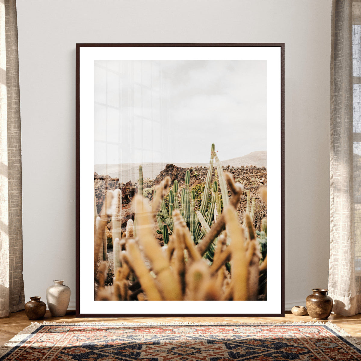 Minimal Desert Cactus Wall Art Canvas Print, Neutral