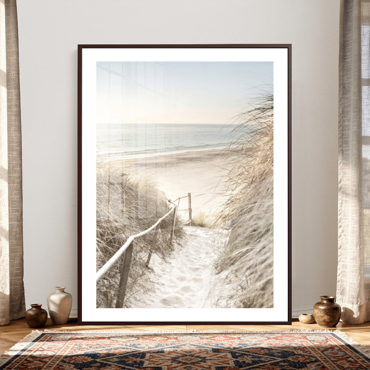 Coastal Beach Path Wall Art Canvas Print – Neutral Ocean