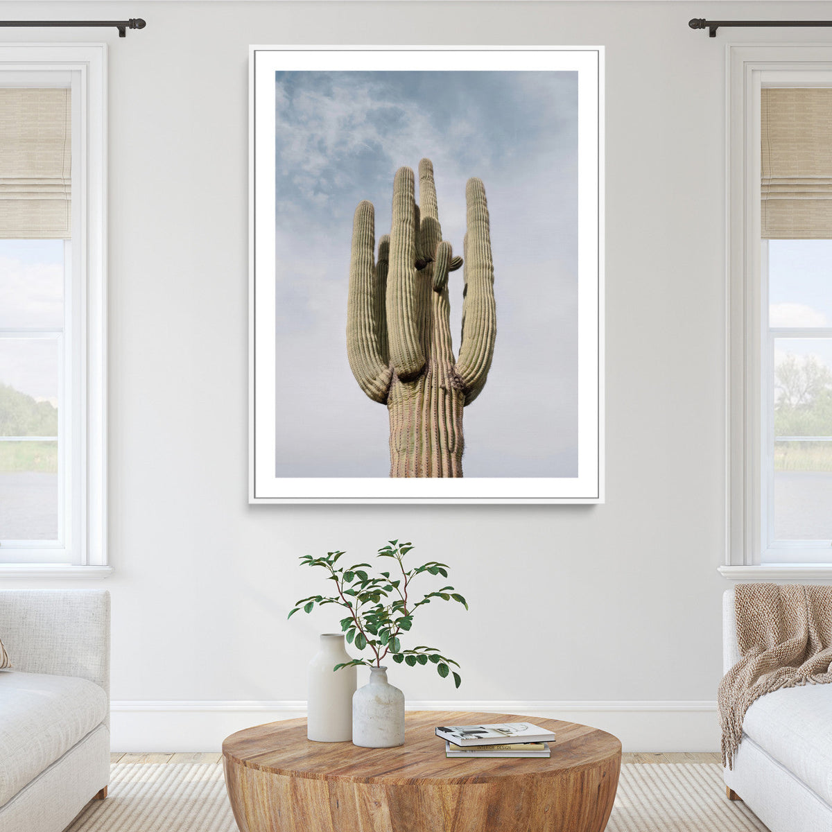 Saguaro Cactus Wall Art Canvas Print – Framed Earthy Desert