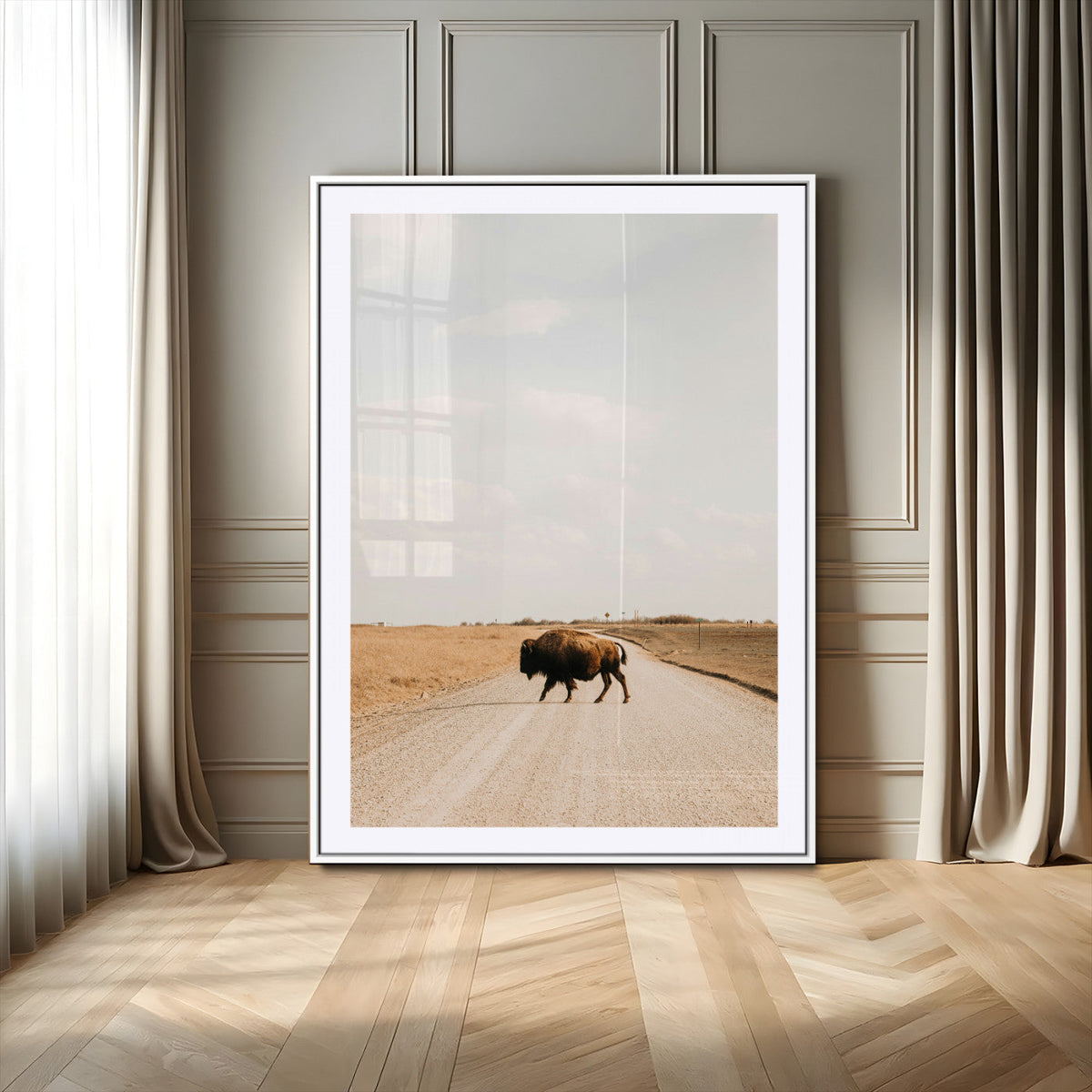 Bison Crossing Wall Art Canvas Print – Framed Western