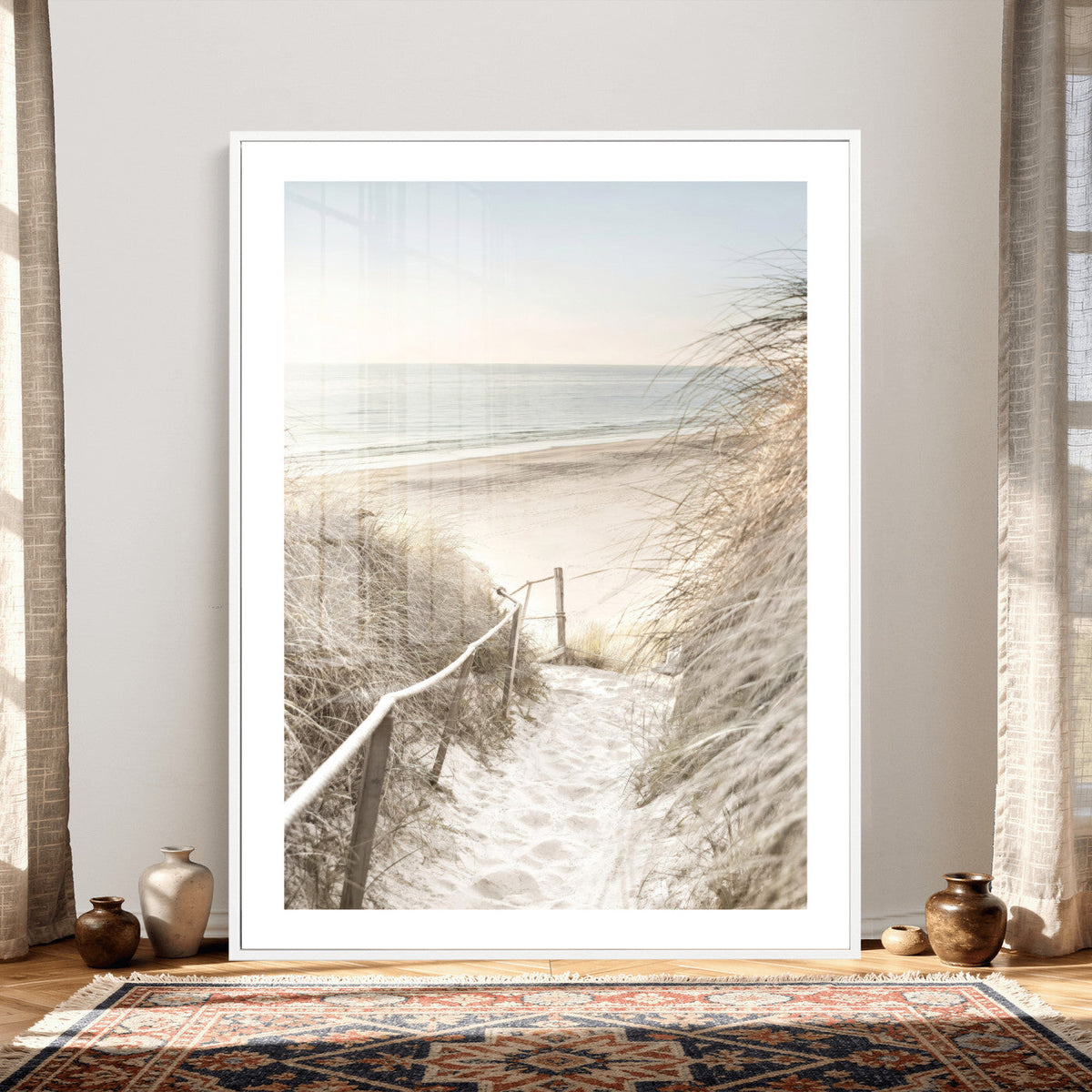 Coastal Beach Path Wall Art Canvas Print – Neutral Ocean