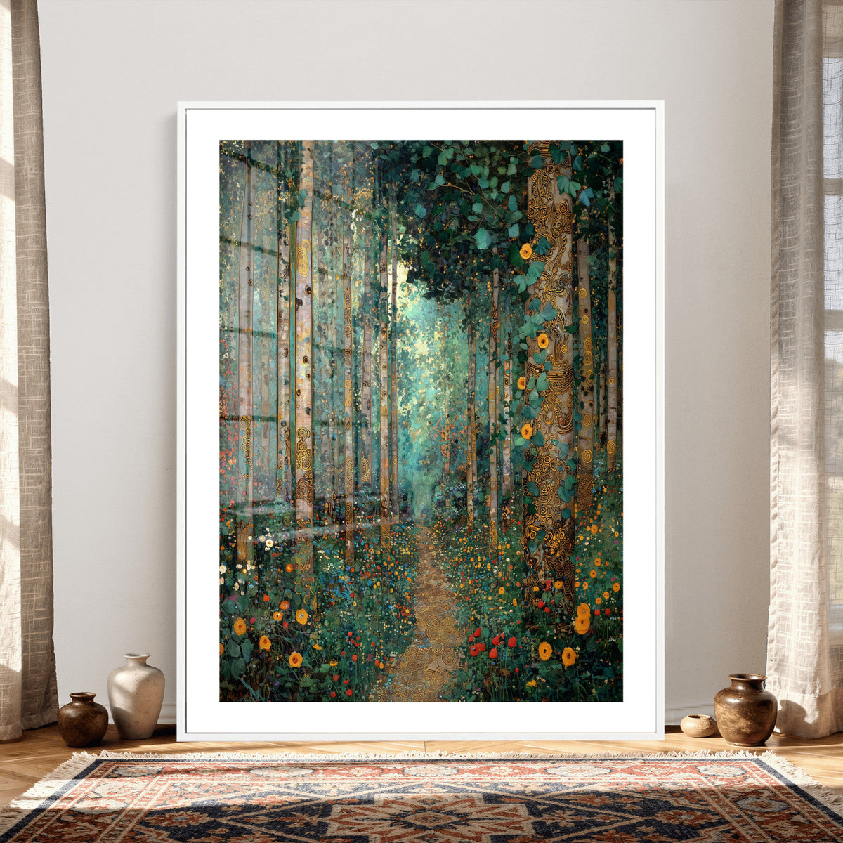 Gustav Klimt Style Forest Canvas Wall Art, Golden Forest