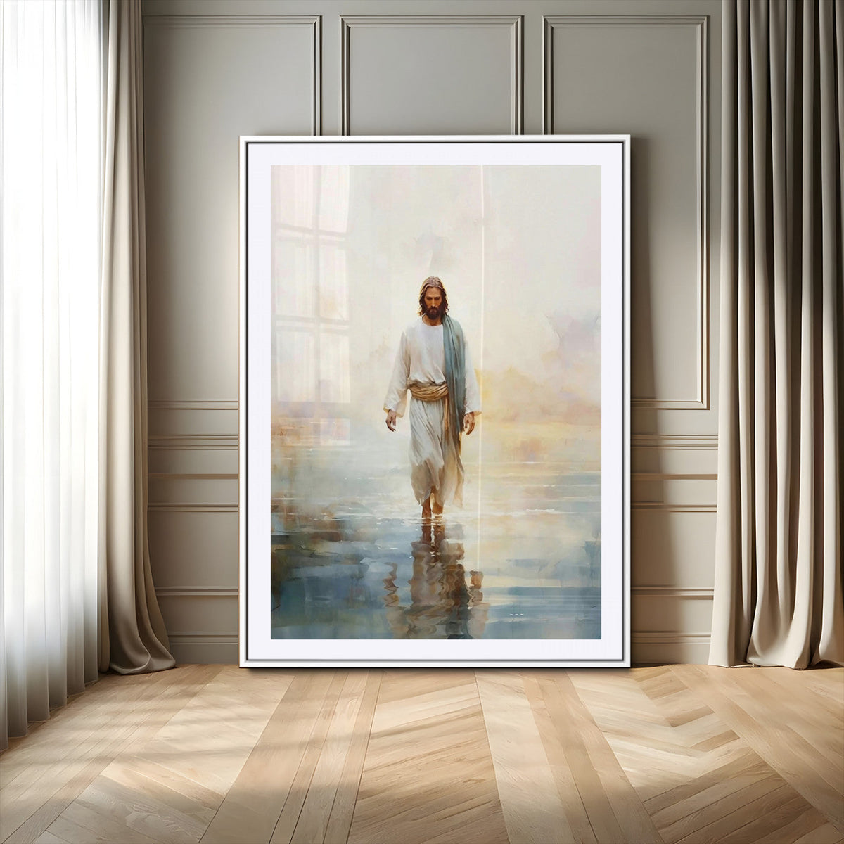 Jesus Walking on Water Wall Art Canvas Print, Christian Wall