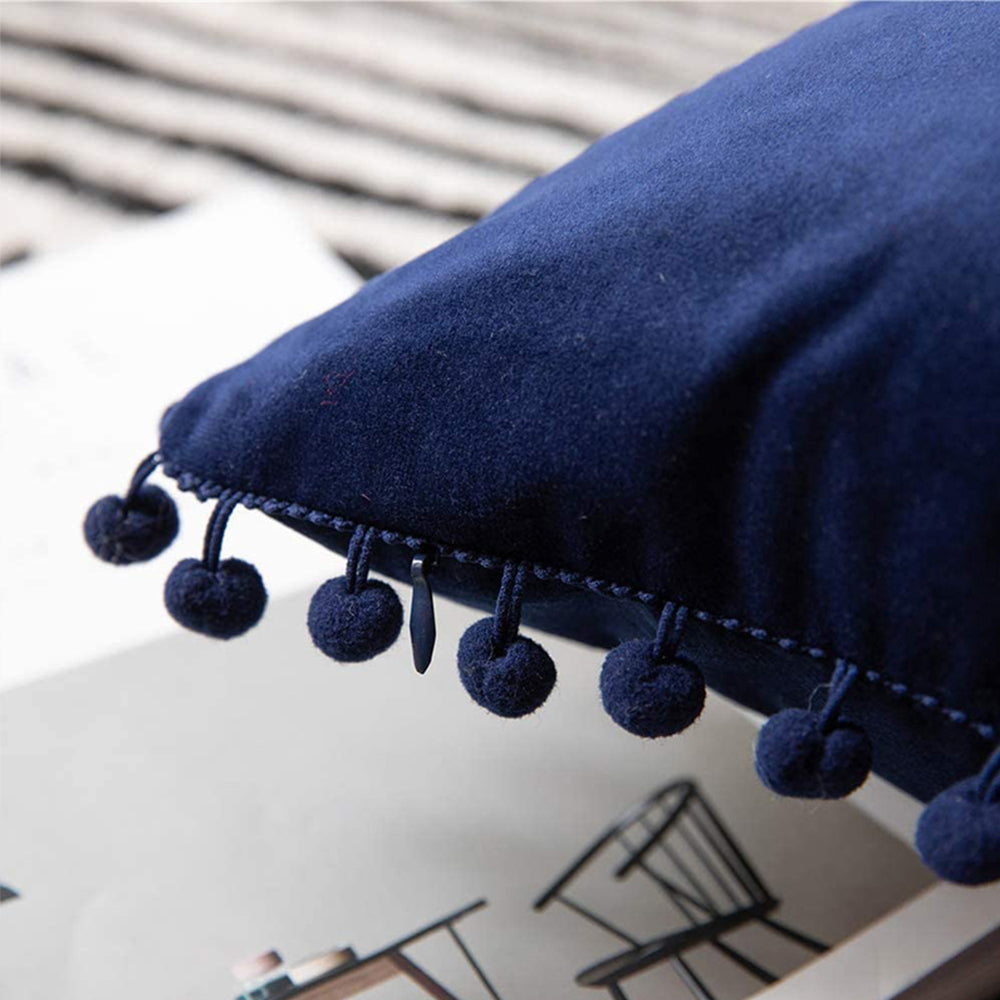 20''x20'' Velvet Pom-Pom Throw Pillow | 7 Colors β Soft & Playful Ball Trim Design | Fun Couch & Bedroom Accent | Insert Included