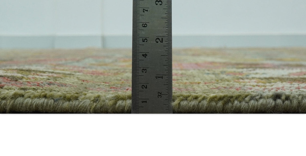 Ready to Ship Transitional Green, Silver and Gold Hand Knotted Wool rug