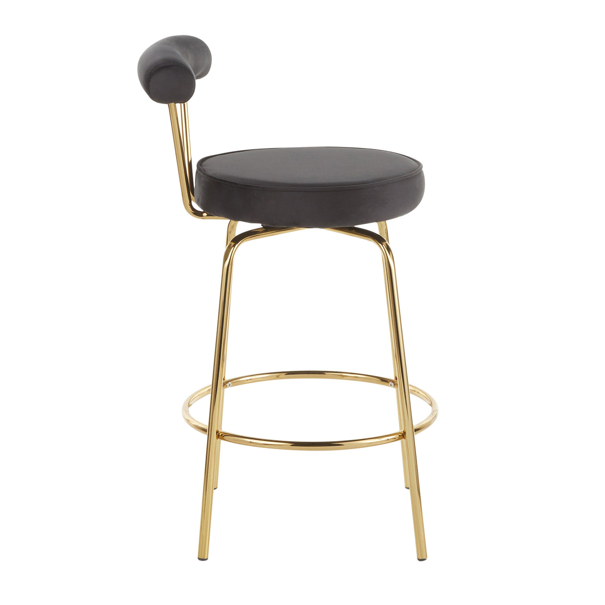 Rhonda Glam Counter Stool in Gold Metal and Black Velvet by LumiSource - Set of 2