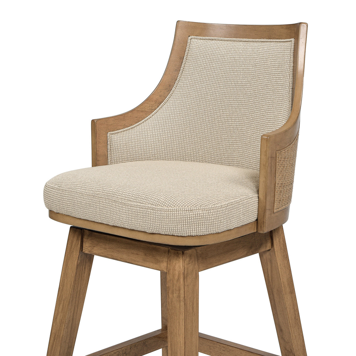 Bahama 26' Cane Rattan High-Back Swivel Counter Stool with Recessed Arms, Taupe Beige Textured Weave