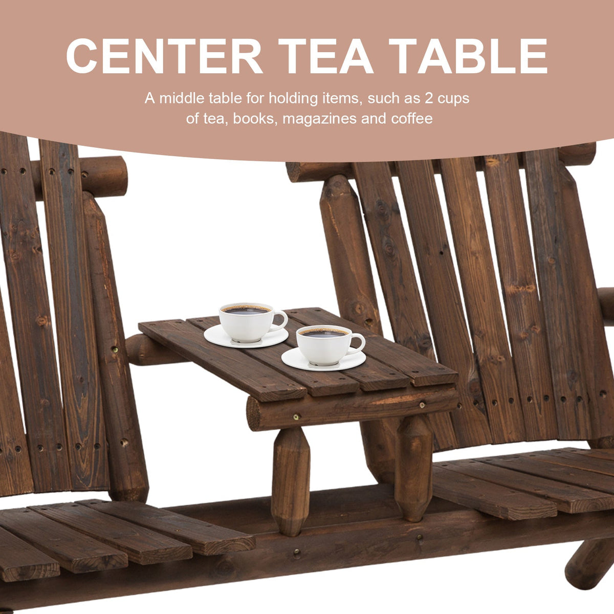Outsunny 2-Seat Wooden Adirondack Chair