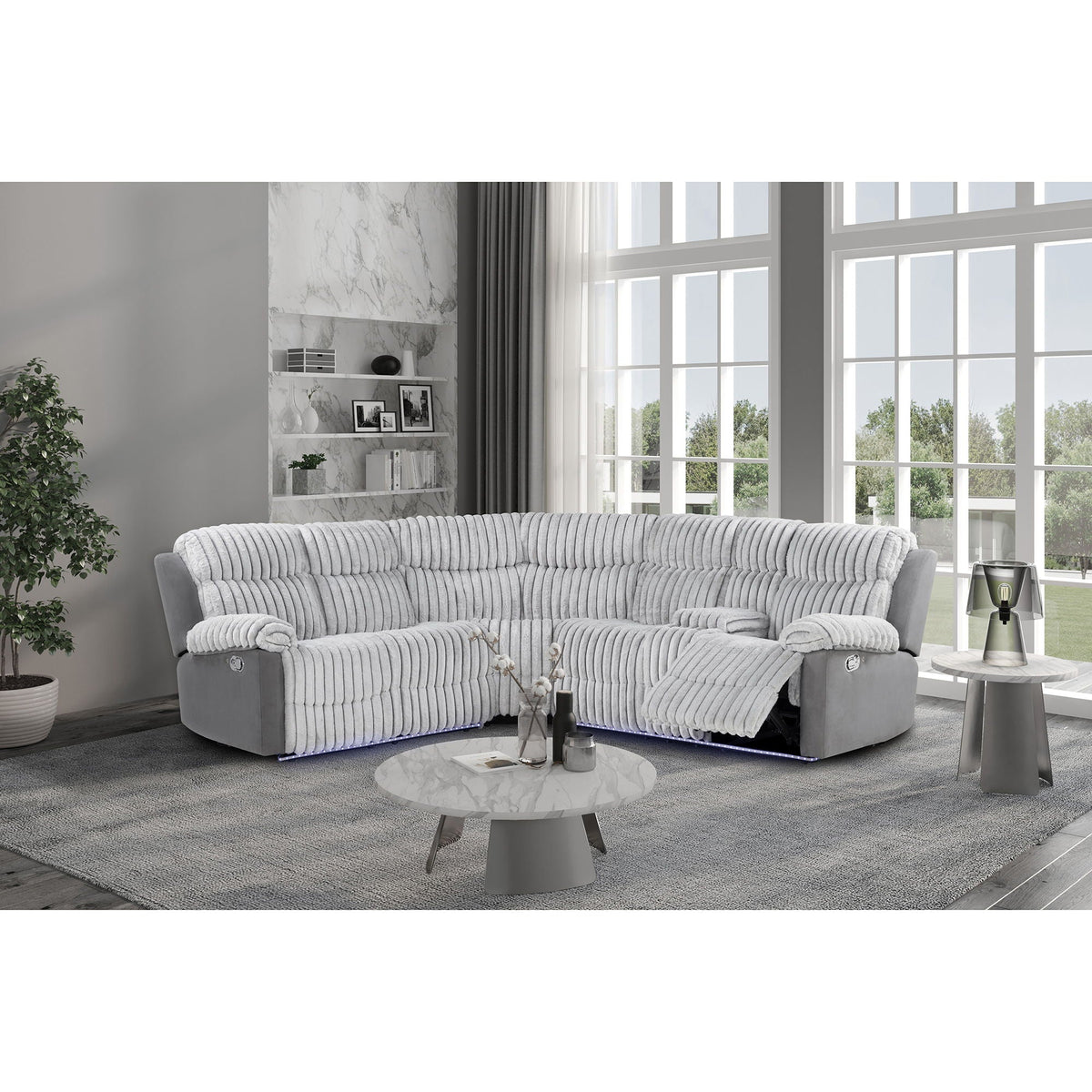 Bruni - Sectional Sofa With LED Lighting And Manual Recline - Gray