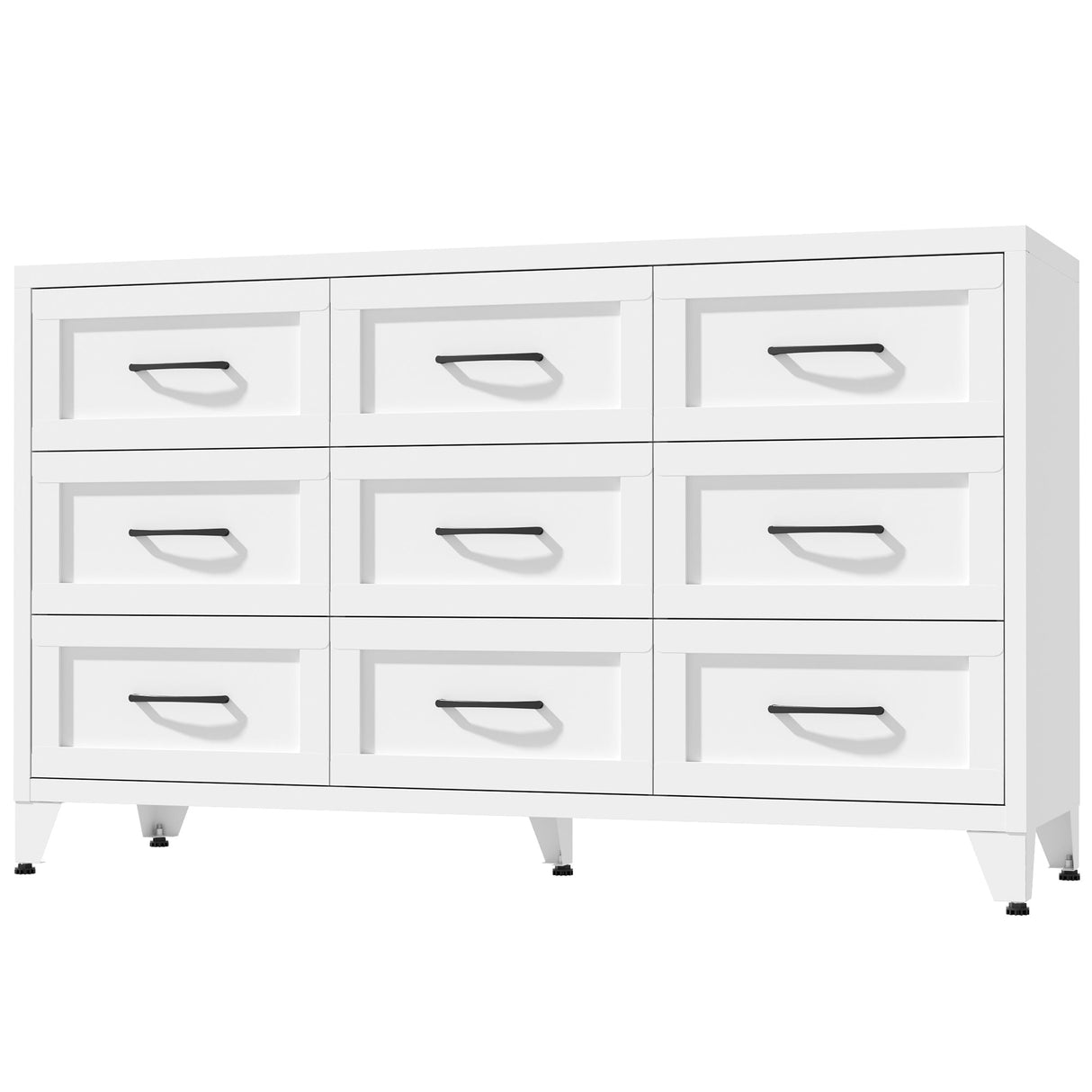 9 Drawer Dresser for Bedroom, Metal Profile Chest of Drawers, White Bedroom Dresser with Storage Drawers for Closet, Hallway, Entryway, Steel Furniture with Quiet-Glide Rails, Easy-Clean & Scratch