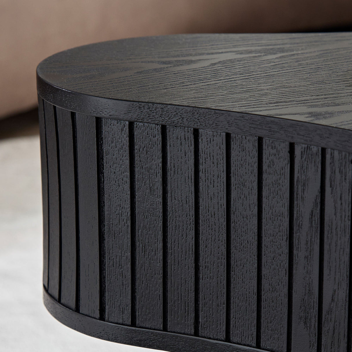 42.52 Inch Modern Wooden Handcraft Drum Coffee TableBlack