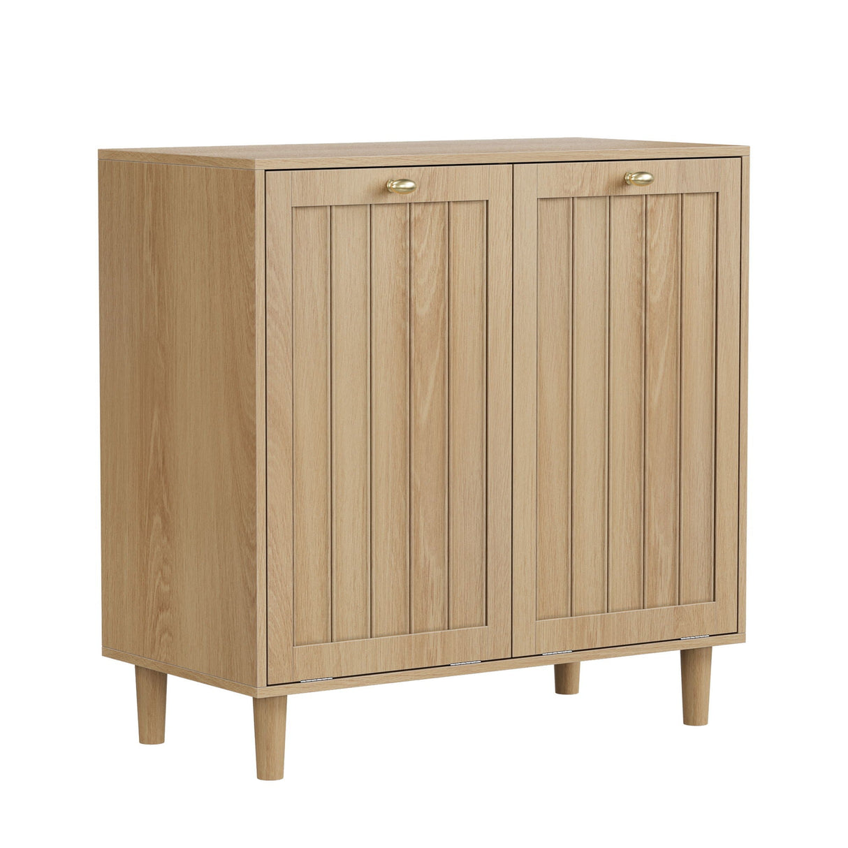 Sloping Laundry Basket With Removable Inner Bin, Concealed Storage Cabinet For Bathroom - Oak