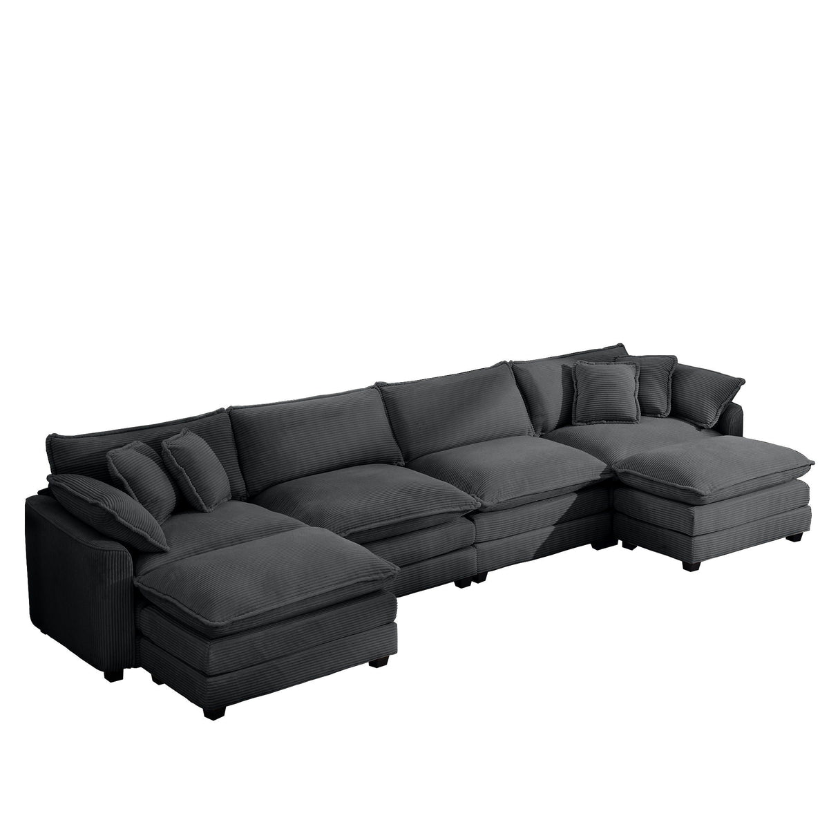 Modern Modular Cushion Sofa Set with Ottoman - Fabric, Multiple Colors