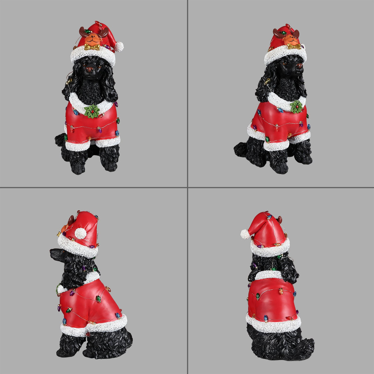 Festive Black Poodle Christmas Statue