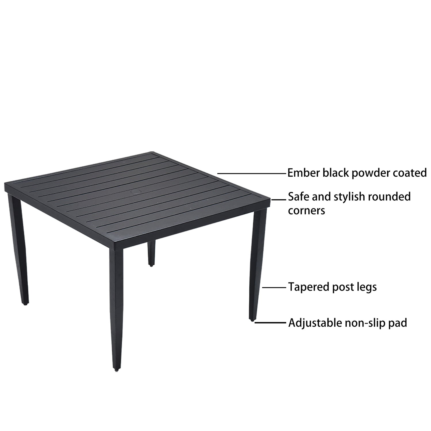 5-piece outdoor patio aluminum furniture, modern dining set, ember black