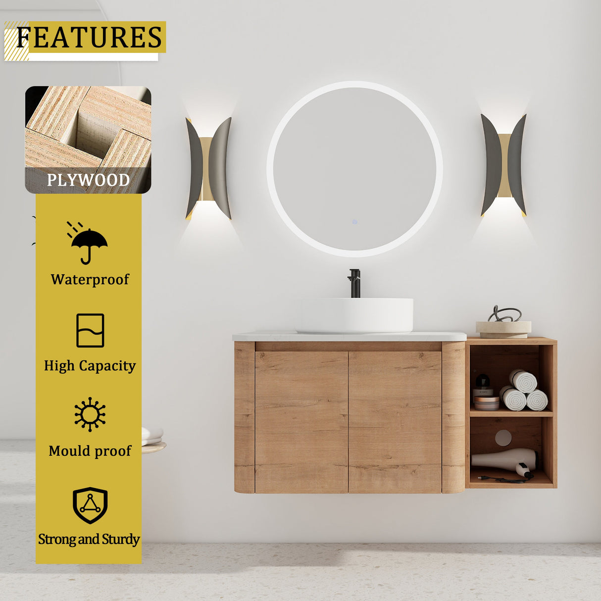 42" Wall-Mounted Bathroom Vanity With Ceramic Art Sink