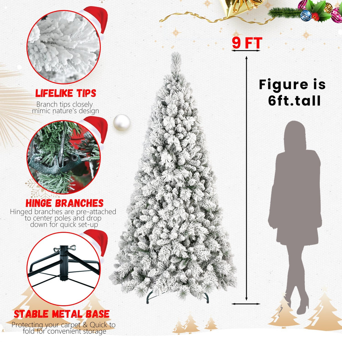 7FT Flocked Christmas Tree with 1060 Tips
