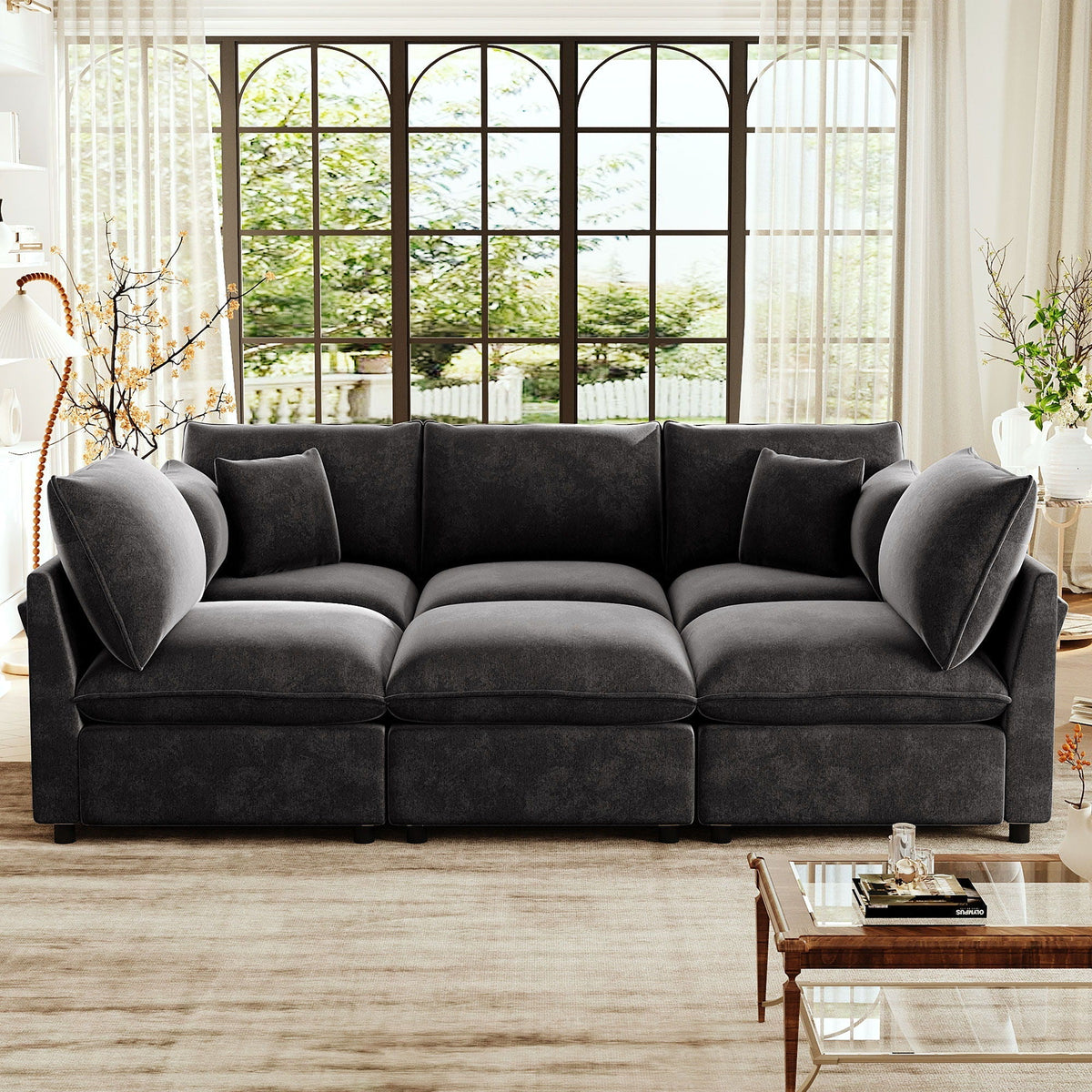 Modern U-Shaped Sectional Sofa with Storage Ottoman & USB Ports - Multiple Colors