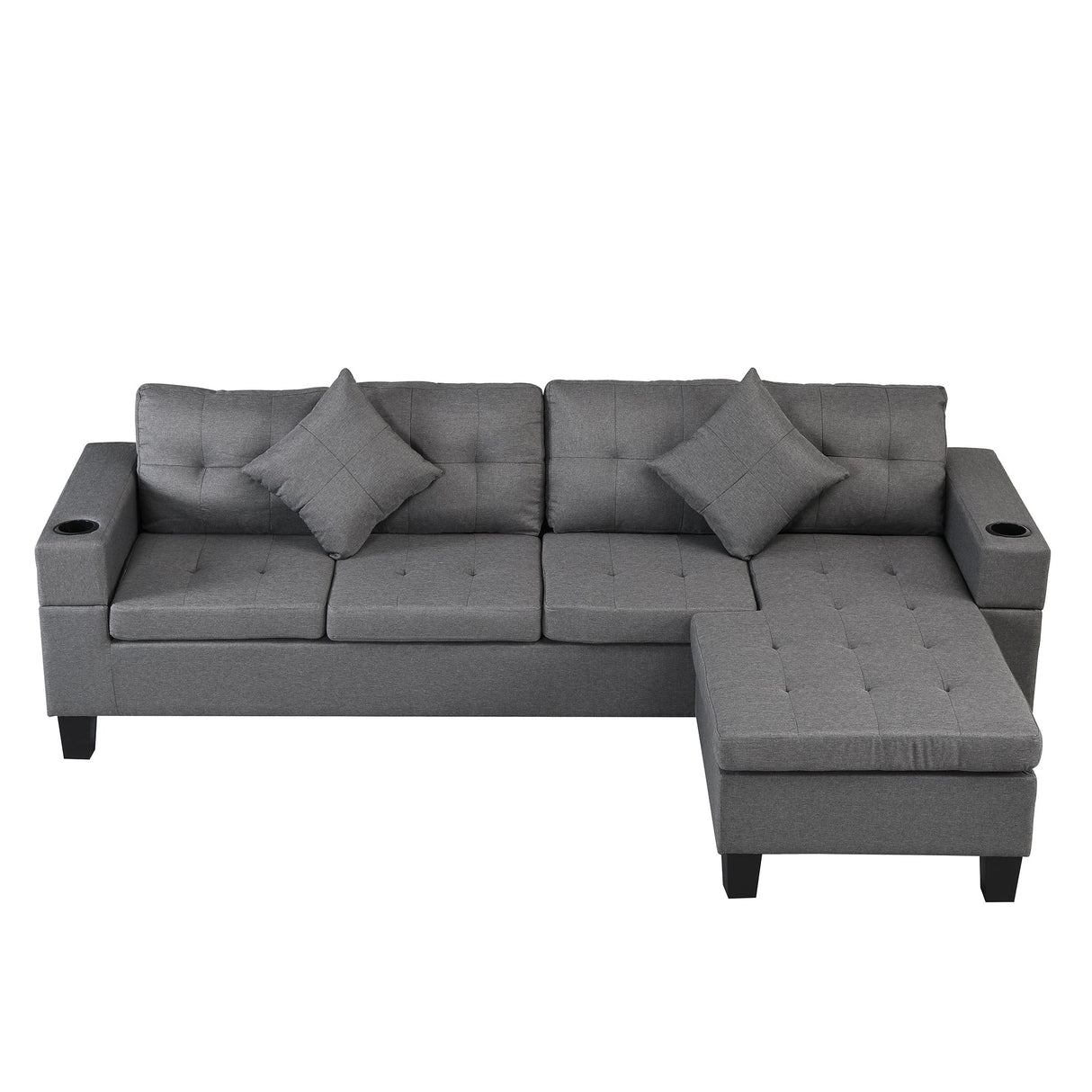 Modern Sectional Sofa Set with L-Shape Chaise Lounge and Cup Holders